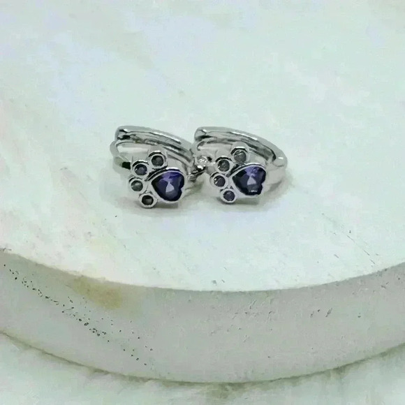 Paw Print Zircon Hoop Earrings in Purple - Picture 4 of 6